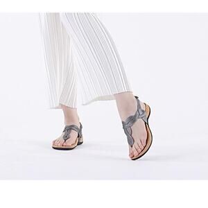 Athlefit Arch Support Comfort Sandals Gray Metallic Sz 8